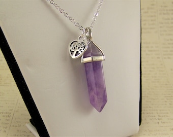 Amethyst Pendant, Tree of Life, Naturally Terminated Stone, Stick Stone Pendant, Pendulum Pendant, Dowsing Pendant, Amethyst Necklace