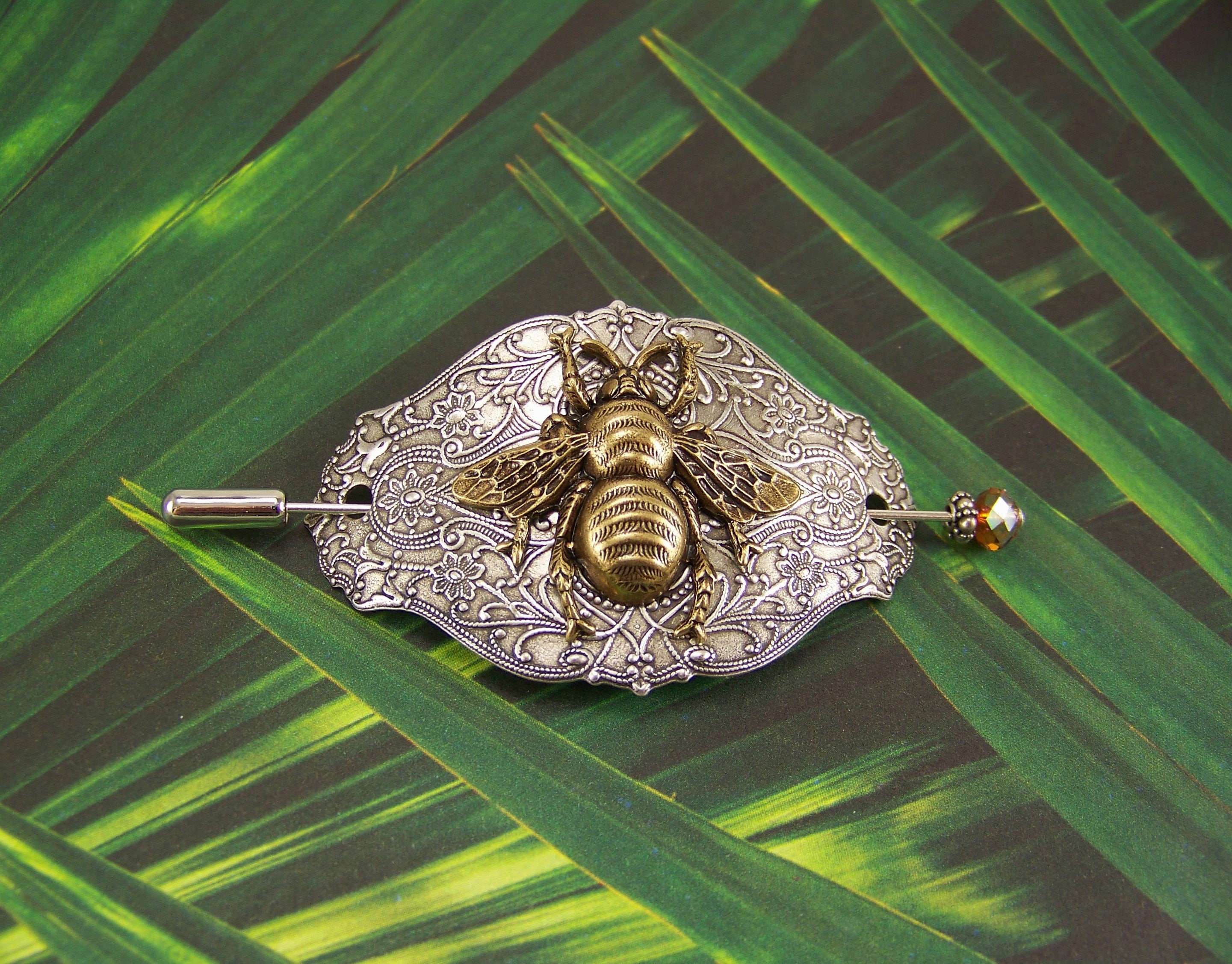 Queen Bee Perched on Honeycomb Hive Hollow Silver Stainless Steel Hair Pin Stick Silver Bee Hair Pin | Etched Honeycomb Hair Fork - Etsy main image 4