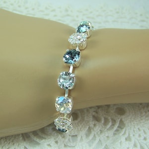 Denim Blue Crystal Bracelet, 8mm Tennis Bracelet, Flower Bracelet, Denim Crystal Bracelet, Crystal Opal Flowers, Austrian Crystal Bracelet image 5