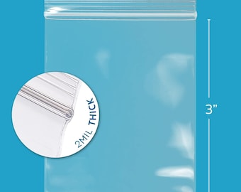 Zip bags 100 pack, 2 x 3 inch zip closure bags, 100 count 2ml bags, clear pressure closure bags, craft storage bags, 2ml thick 2x3 zip bags