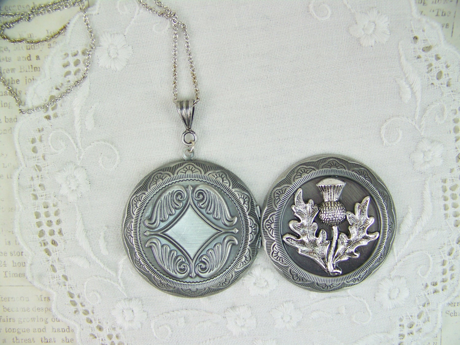 Thistle Locket Scottish Thistle Locket Thistle Necklace Etsy