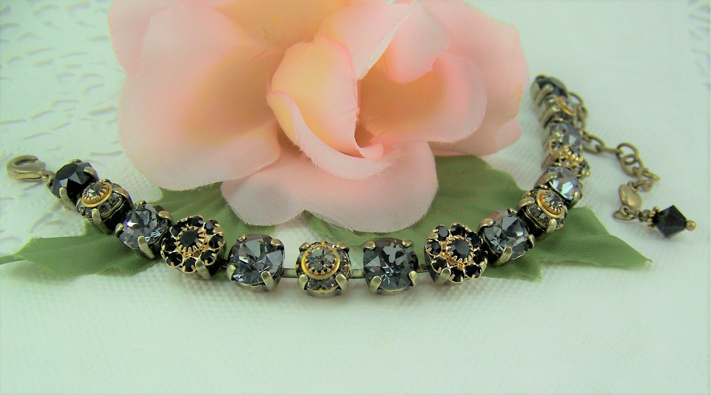 Black Crystal Bracelet 8mm Tennis Bracelet Swarovski Flower Etsy