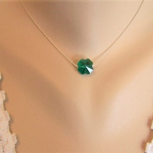 Shamrock Necklace, Four Leaf Clover, Emerald Green Shamrock, Crystal Shamrock Sterling Necklace, St Patrick's Day, Emerald Crystal Necklace image 1