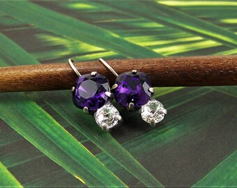 Tanzanite Earrings, Crystal Purple Velvet, Crystal Cup Stone Earrings, Purple Crystal Earrings, Deep Purple Earrings, Cushion Cut Earrings