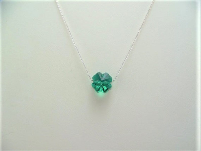 Shamrock Necklace, Four Leaf Clover, Emerald Green Shamrock, Crystal Shamrock Sterling Necklace, St Patrick's Day, Emerald Crystal Necklace image 4