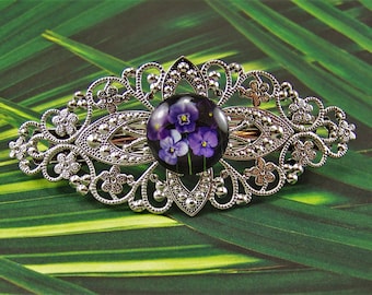 Pansy Hair Barette, Hair Barrette, Filigree Barrette, Silver Barrette, Hair Clasp, French Hair Barrette, Hair Accessory, Hair Clip, Slide