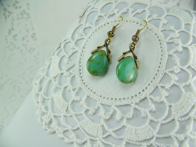 Czech Glass Teardrops Turquoise Green Czech Glass Earrings Turquoise Picasso Glass Picasso Earrings Picasso Glass Turquoise Earrings