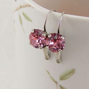 Pink Topaz Earrings, Cup Set Earrings, Light Rose Crystals, Crystal Earrings, Pink Earrings, October Birthstone, Pale Pink CrystalEarrings image 3