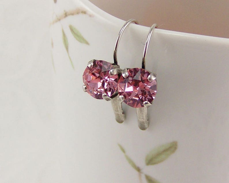 Pink Topaz Earrings, Cup Set Earrings, Light Rose Crystals, Crystal Earrings, Pink Earrings, October Birthstone, Pale Pink CrystalEarrings image 3