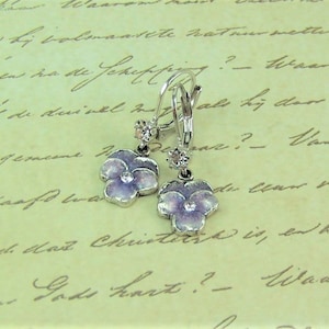 Pansy Earrings, Purple Pansies, Flower Earrings, Enameled Flower Earrings, Lavender Pansy Earrings, Pansy Drops, Cloisonne Pansy image 5