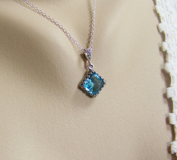 百貨店福袋 Aquamarine Necklace, Aquamarine Square Birthstone, March アクセサリー