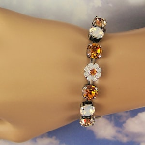 Gold Topaz Bracelet, Daisy Bracelet, Crystal Tennis Bracelet, White Opal Crystal Flowers, Austrian Crystal Bracelet, November Birthstone image 4