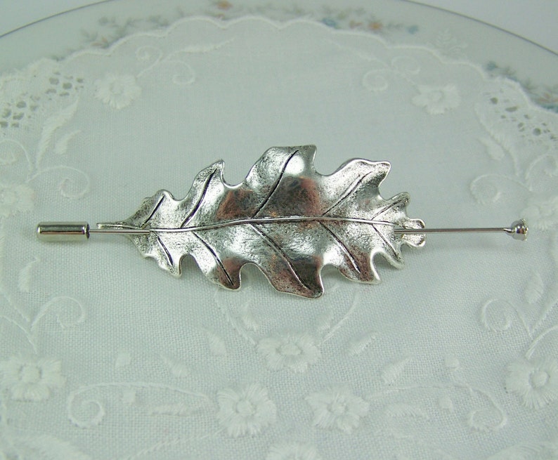 Silver Oak Leaf Pin, Shawl Pin, Scarf Pin, Oak Leaf Pin, Sweater Pin, Oak Leaf Shawl Pin, Leaf Pin, Stick Pin, Silver Leaf, Boutonniere, image 4