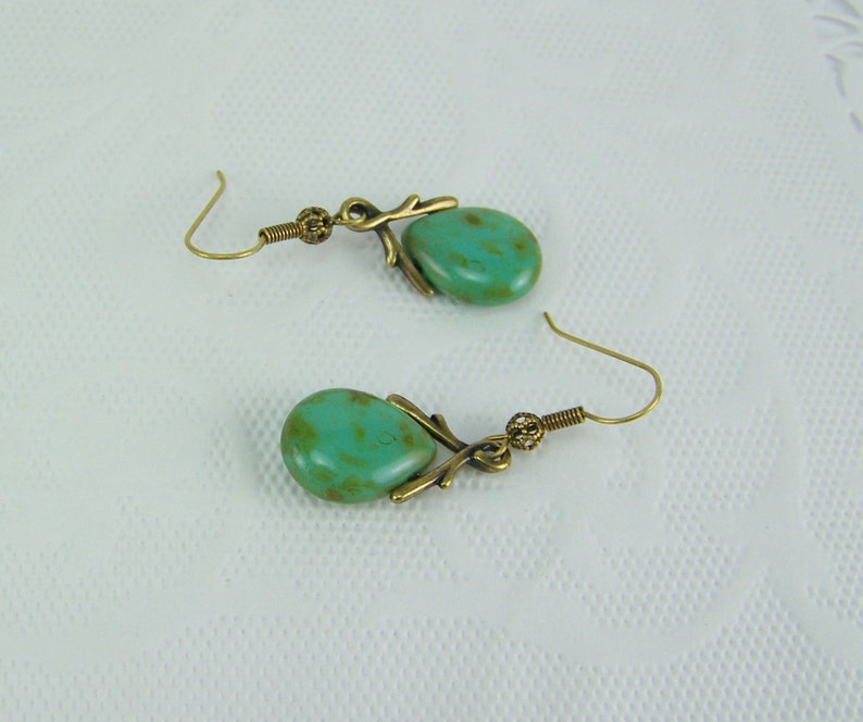 Czech Glass Teardrops Turquoise Green Czech Glass Earrings Turquoise Picasso Glass Picasso Earrings Picasso Glass Turquoise Earrings