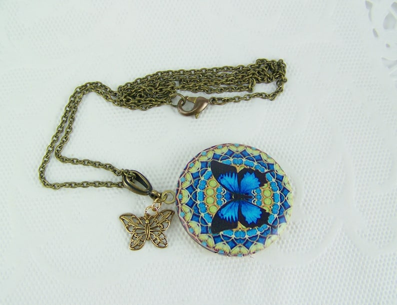 Butterfly Locket Colorful Butterfly Photo Locket Antique Etsy
