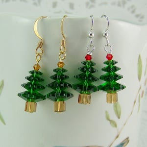 Crystal Tree Earrings, Christmas Tree Earrings, Green Crystal Trees, Holiday Earrings, Pine Tree Earrings, Tree Earrings, Emerald Earrings image 1