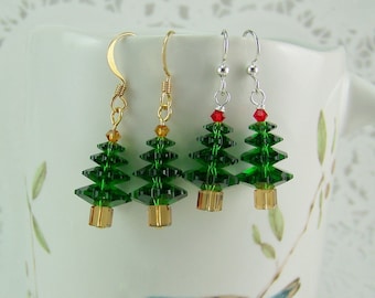 Crystal Tree Earrings, Christmas Tree Earrings, Green Crystal Trees, Holiday Earrings, Pine Tree Earrings, Tree Earrings, Emerald Earrings