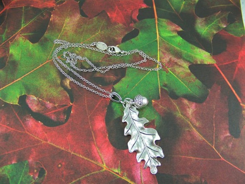 Oak Leaf Necklace, Acorn Necklace, Acorn and Oak Leaf Necklace, Silver Leaf Necklace, Silver Acorn Necklace, Good Luck Necklace, Acorn Leaf image 9