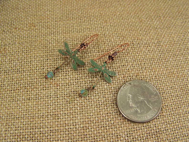 Verdigris Dragonfly Earrings, AB Crystal Dangle Earrings, Dragonfly earrings, Crystal Dragonflies, Damselflies, Copper Verdigris Earrings bild 11