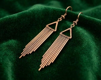 Geometric Earrings, Copper Earrings, 1920's Gatsby Style Copper Earrings, New York Skyline Earrings, Triangle Earrings, Pendant Earrings