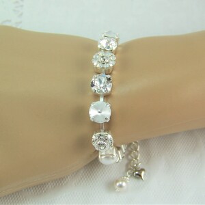 White Crystal Bracelet, White Pearl Bracelet, Crystal Opal, Austrian Crystal Bracelet, White Opal Flower Bridal Jewelry, 8mm Tennis Bracelet zdjęcie 9