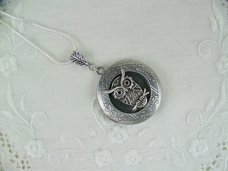 Owl Locket Silver Owl Keepsake Locket Picture Locket Etsy