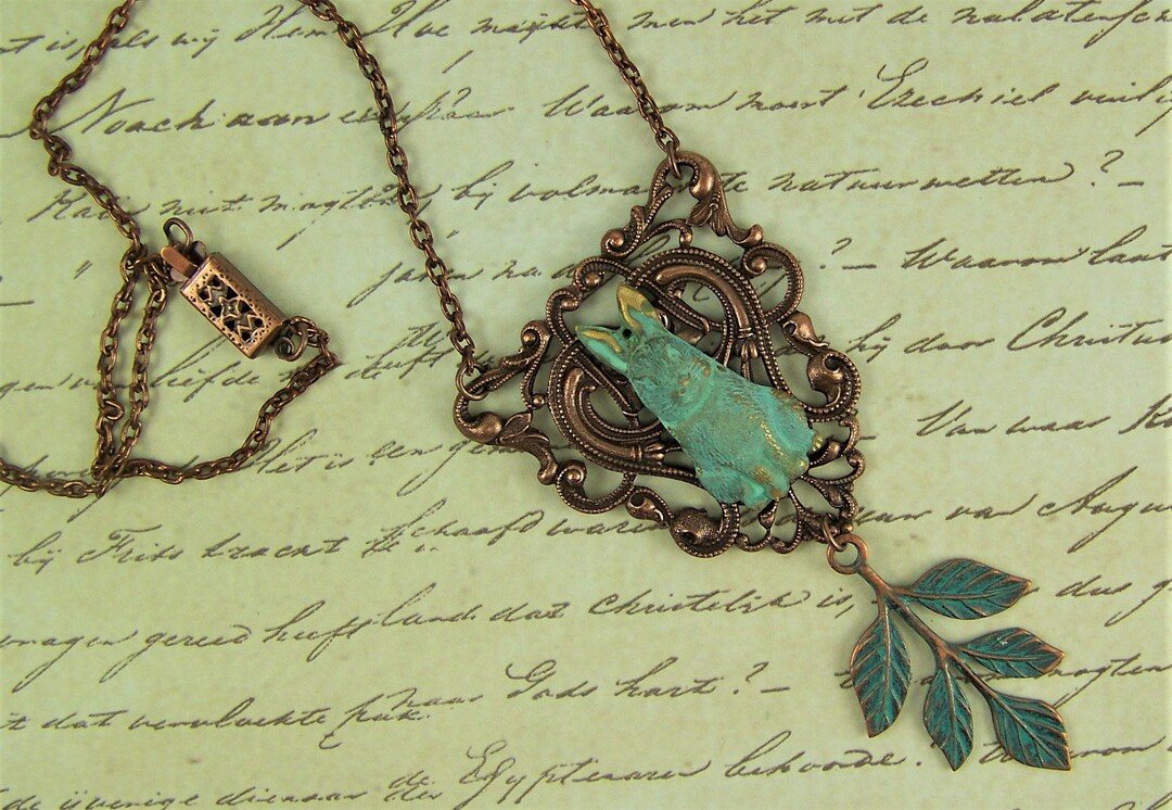 Rabbit Necklace, Bunny Necklace, Verdigris Rabbit, Filigree Necklace ...