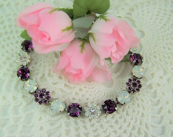 Amethyst Bracelet, Opal Crystal Bracelet, Halo Set Flowers, 8mm Tennis Bracelet, Lavender Crystals, February Birthstone, October Birthstone