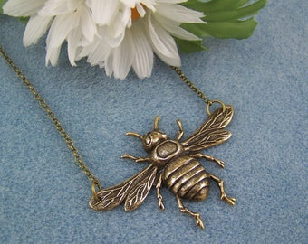 Honeybee Necklace, Bronze Honeybee, Bee in Flight, Apiary, Bee Necklace, Insect Necklace, Bug Necklace, Nature Necklace, Bee