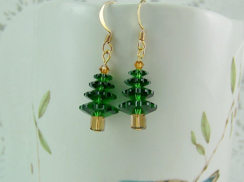 Crystal Tree Earrings, Christmas Tree Earrings, Green Crystal Trees, Holiday Earrings, Pine Tree Earrings, Tree Earrings, Emerald Earrings image 4