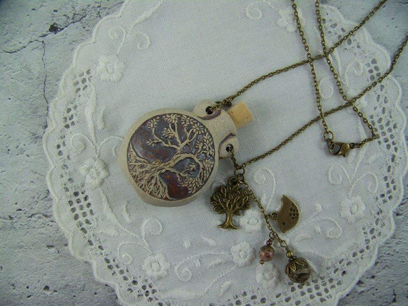 Tree of Life Necklace, Bottle Necklace, Tree of Life Flask, Bronze Tree of Life, Vessel Necklace, Flask, Perfume Oil Necklace, Ash Urn image 4