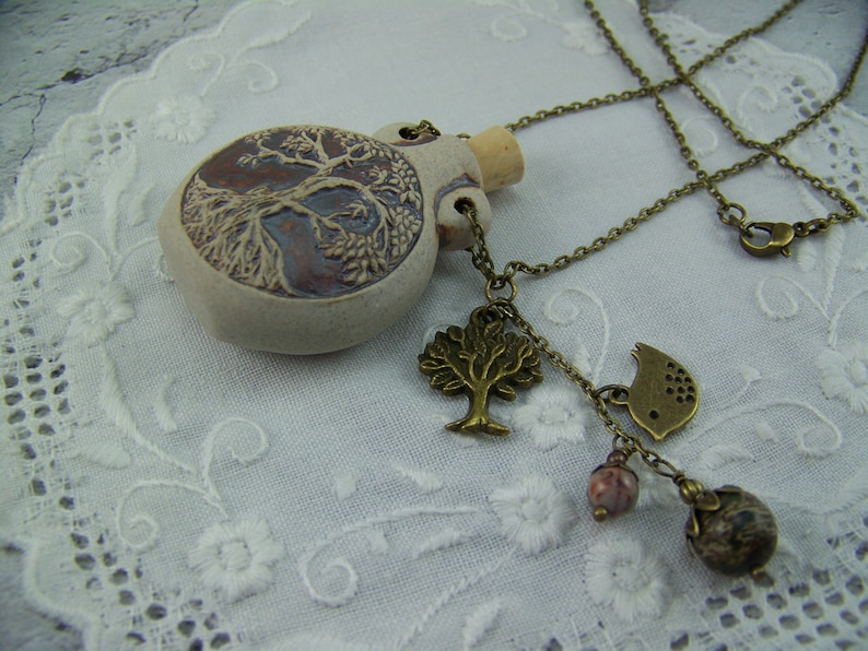 Tree of Life Necklace, Bottle Necklace, Tree of Life Flask, Bronze Tree of Life, Vessel Necklace, Flask, Perfume Oil Necklace, Ash Urn image 2