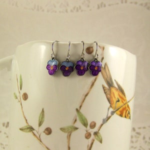 Pansy Earrings, Purple Pansies, Cloisonne Pansy Earrings, Pansy Petal Earrings, Pansy Flower Earrings, Hand Enameled Earrings image 5