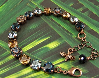 Copper Crystal Bracelet, Copper Tennis Bracelet, Cup Chain Bracelet, Smoky Topaz Bracelet, Montana Blue Bracelet, Flower Topaz Bracelet