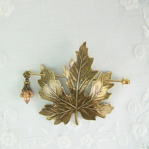 Shawl Pin, Scarf Pin, Sweater Pin, Maple Leaf Pin, Bronze Maple Leaf Pin, Leaf Pin, Leaf Brooch, Beaded Leaf Pin, Maple Leaf, Leaf Shawl Pin image 2