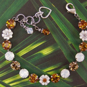 Gold Topaz Bracelet, Daisy Bracelet, Crystal Tennis Bracelet, White Opal Crystal Flowers, Austrian Crystal Bracelet, November Birthstone image 9