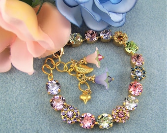 Colorful Crystal Bracelet, 8mm Tennis Bracelet, Cup Chain Bracelet, Colorful Crystal Bracelet, Crystal Garden Bracelet, Crystal Flowers