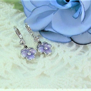 Pansy Earrings, Purple Pansies, Flower Earrings, Enameled Flower Earrings, Lavender Pansy Earrings, Pansy Drops, Cloisonne Pansy image 7