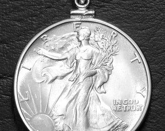 Sterling Silver 30.6 mm Coin Bezel Frame Mount for Silver Half Dollar Coin
