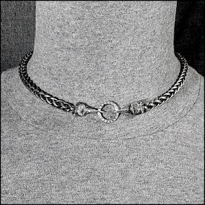 Locking Companion Ravens Discreet Day Collar with Antique Silver Finish Viking Braid Chain With Closed Connector Ring in Front - Gift Boxed