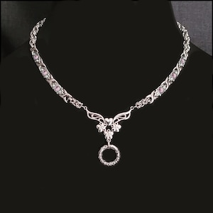 Princess Fiery Passion Discreet Day Collar W/Chainmaille and Solid Ribbon Link Chain with Light Rose Crystals