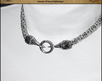 Odin's Wise Ravens Luxurious Chainmaille Chain with Raven Head Ends with Front Connector Ring - No Clasp Behind the Neck