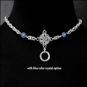 Fiery Passion Witches Knot Collar or Necklace With Luxurious Chainmaille Chain & 8 Faceted Accent Crystal Options - Gift Boxed