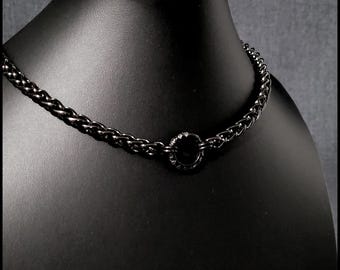 Multipurpose Discreet Black Finish Stainless Steel Wheat Braid Design Day Collar With or Without Clasp Behind Neck