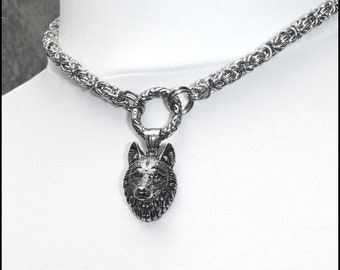 Good Spirit Wolf Pendant on Discreet Chainmaille Link Day Collar / Necklace - Gift Boxed with Story Card