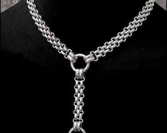 Wide Multilink Design Discreet Chain Day Collar with Drop Chain - Wear With or Without Drop Chain - Gift Boxed