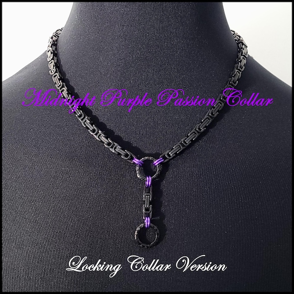 Locking Midnight Purple Passion Discreet Day Collar with Drop Chain - Gift Boxed
