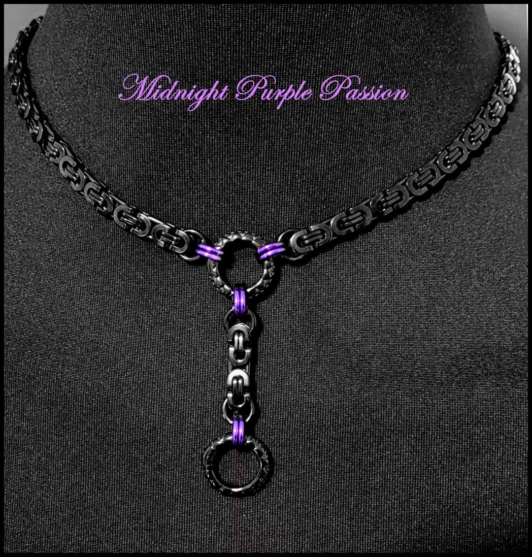 【BLACKPURPLE】VINTAGE LESS CHAIN NECKLAE Midnight Purple Passion Discreet Day Collar and Drop Chain W