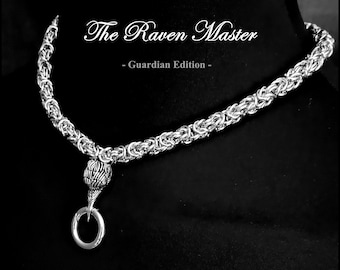 The Raven Master Guardian  Collar or Necklace with Thick 8mm Chainmaille Necklace with 2 Different Connector Rings and Clasp Behind Neck