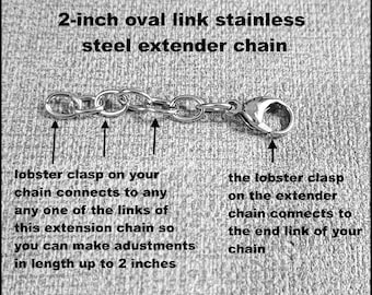 Polished Stainless Steel Oval Link Extender Chain - Extends Necklace Length Up to 2 Inches - Only for Necklaces with Lobster Clasps in Back